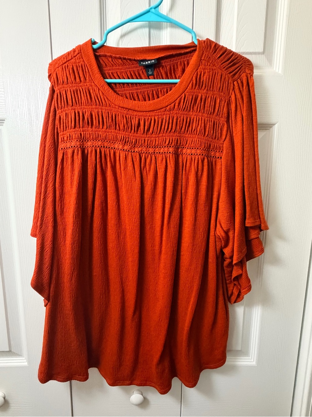torrid Rust Orange Smocked Yoke Short Sleeve Top